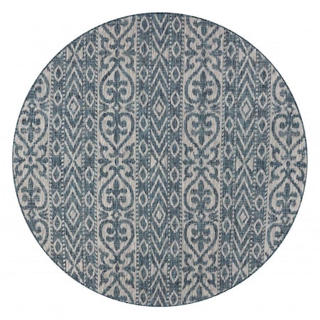 Palacedesigns 8 ft. Round Blue Geometric Indoor & Outdoor Area Rug - Blue - 8' PA3645179